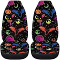 2 Pcs Halloween Bat Car Seat Covers Colorful Stars Moon Mushroom Auto Seat Cover for Front,Non Slip Dust Proof Vehicle Bucket Seat Cushion Protection Accessory Halloween Decor