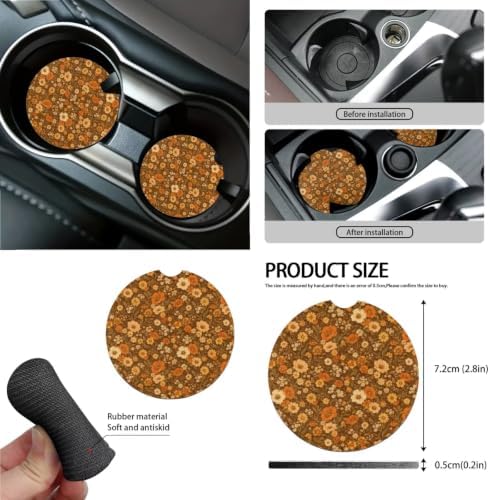 15Pcs Car Seat Cover Full Set Car Steering Wheel Cover Seat Belt Cover Trash Bin Air Vent Storage Box Front Rear View Mirror Car Cup Holder Keychain, Cottagecore Retro Fall Flower