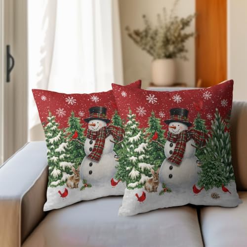 Christmas Snowman Pillow Covers 20x20 Set of 2 Red Highly Absorbent - Image 3