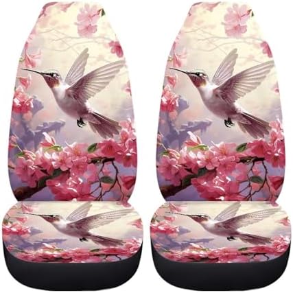 BIGCARJOB Hummingbird Car Seat Cover Set for Women Cute Auto Interior Accessories Pink Vehicle Bucket Seat Pad Auto Front Seat Protectors,Fit Most Vehicle,Cars,Sedan