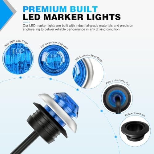 Nilight 3/4" Round Marker Lights 10PCS Blue Side Bullet Clearance Light