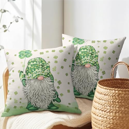 St Patricks Day Pillow Covers 22x22 Set of 2 Shamrock Gnome Throw Pillow Covers Rustic Spring Pillowcase Linen Decoration Farmhouse Decorative Sage Green Cushion Case Couch for Indoor Home Decor - Image 7