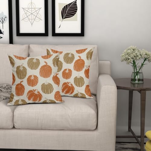Brown Orange Pumpkin Fall Pillow Covers 18x18 Set of 2 Autumn Harvest Print Thanksgiving Decorative Throw Pillows Outdoor Farmhouse Cushion Case Seasonal Decor for Couch Sofa Bed - Image 7