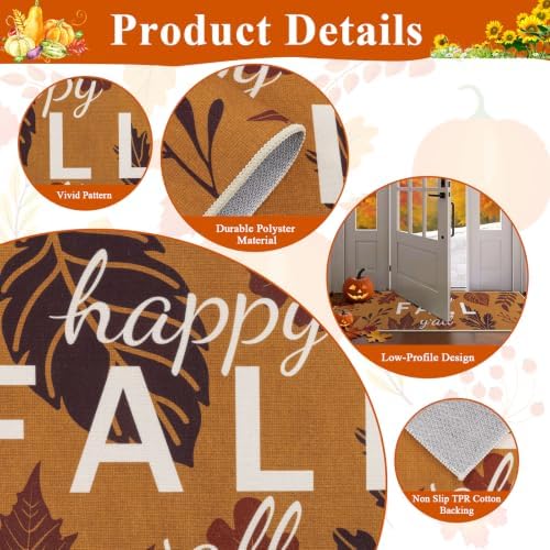 U'Artlines Happy Fall Leaves Kitchen Rugs with Runner Sets 3 Piece, Brown - Image 3