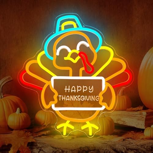 Thanksgiving Turkey Neon Sign Happy Thanksgiving Sign Dimmable Light Up Turkey Harvest Festival Party Decorations Fall Led Lights Give Thanks Window Lights by hhuohuona