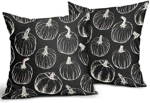 Black Fall Pumpkin Pillow Covers 24x24 Set of 2 Autumn Themed Thanksgiving Cream Print Decorative Throw Pillows Outdoor Pillowcase Farmhouse Linen Cushion Case Decor for Home Sofa Couch Bed - Image 2