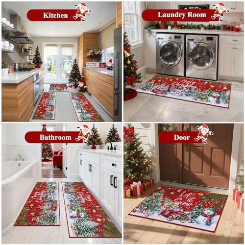 U'Artlines Christmas Kitchen Rugs and Mats Set of 3, Non Skid Tree Car Rug - Image 5