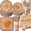 Funnymoom 452 Pcs Camping Wood Grain Party Decorations Rustic Wood Disposable Paper Plates Napkins Cups Tablecloth Cutlery Straws for Forest Themed Party Decorations Hunting Birthday Supplies by Funnymoom
