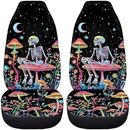 Skull Galaxy Mushroom Print Car Seat Cover Front Seats Only for Women,Universal Fit for Most Cars,SUVs,Sedan,Truck or Van