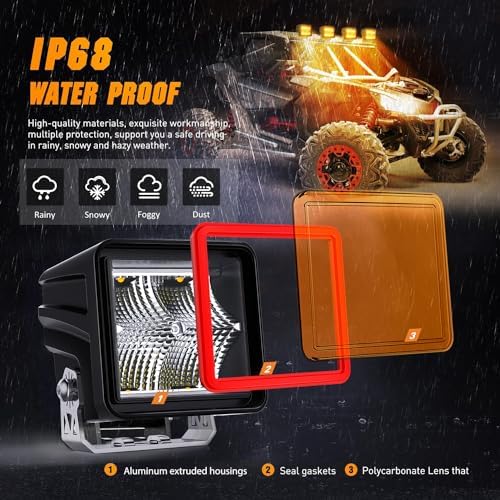 Nilight 3 Inch Cube Amber 20 W 1240LM Super Flood LED Pod Light