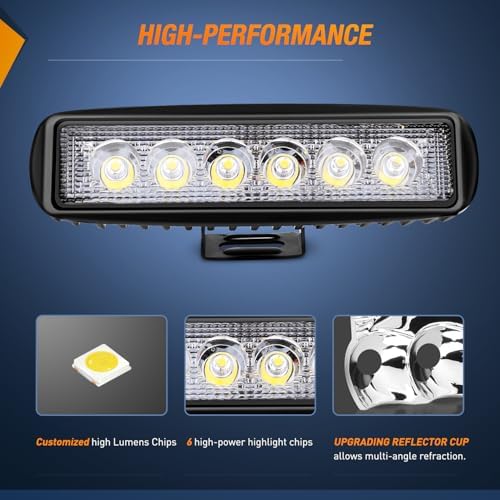 Nilight LED Pods 4PCS 18W 6Inch Flood Offroad Fog Light Bar Waterproof with 16AWG POD Lights Wiring Harness Kit for Boat SUV ATV 4WD Car Truck Golf Cart 12V 24V -4 Leads