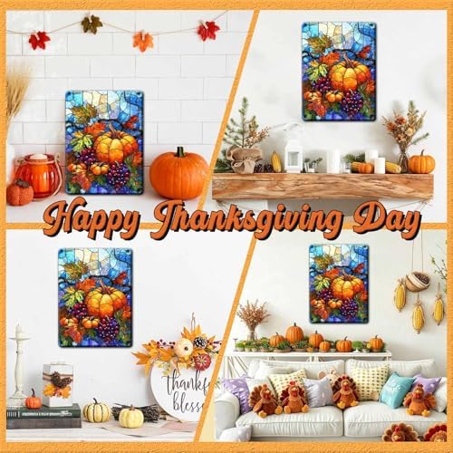 Thanksgiving Day Retro Tin Sign Pumpkin Metal Wall Decor for Kitchen Back Porch Hallway Fireplace 12x16Inch - Image 4
