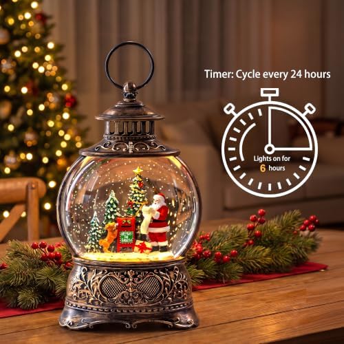 Christmas Snow Globes Christmas Water Lantern with Vintage Santa & Letters to Santa Mailbox Scene Music & 6H Timer USB Lined/Battery Operated Lighted Lanterns for Xmas Festival Decoration Gifts - Image 2