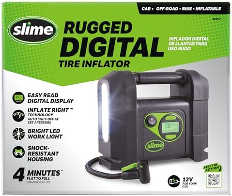 Slime 40047 Tire Inflator, Portable Car Air Compressor, Rugged, Inflate Right automatic shut off, with Digital 99 psi Display, Long Hose and LED Light, 12V, 4 min inflation - Image 2