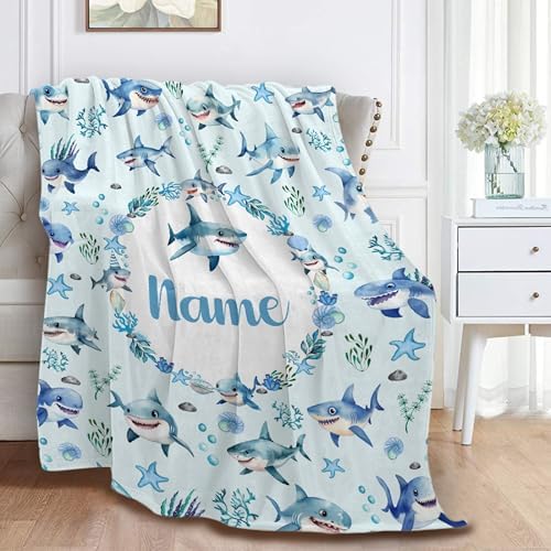 Personalized Shark Pattern Blanket Gifts for Girls Boys Women - Super Soft Cozy Warm Throw Sheet for Couch Bed Sofa Office Decor All Season 50"x60" for Teens - Image 3
