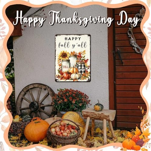 Thanksgiving Day Retro Tin Sign Happy Fall Y'all Metal Wall Art for Studios Home Office Hotel Restaurant Patio 12x16Inch - Image 6