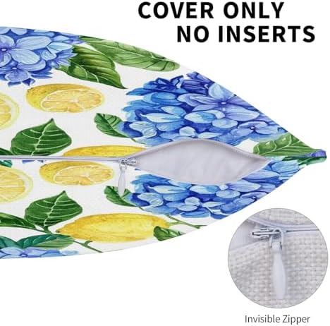KiuLoam Summer Lemon Hydrangea Pillow Covers 16x16 Set of 2 Blue Yellow Floral Decorative Throw Pillow Covers Outdoor Farmhouse Cushion Cases for Sofa Couch Bed Living Room Decor - Image 6