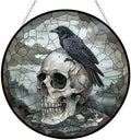 Skull Crow Stained Glass Window Hanging Colorful Suncatchers Stained Glass Panel Sun Catchers Wall Hanging Decor Gifts for Mom,Grandma by 365CUSGIFTS