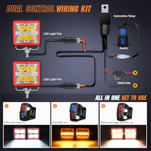 Nilight 3" Cube LED Pod Light with Amber DRL, 20W 2200LM