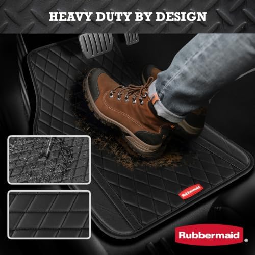 Rubbermaid Car Floor Mats, 4-Piece All Weather Floor Mats Set for Cars, SUVs & Trucks, Waterproof Heavy Duty PVC Automotive Floor Liners, Anti-Slip Front & Rear Mats, Black