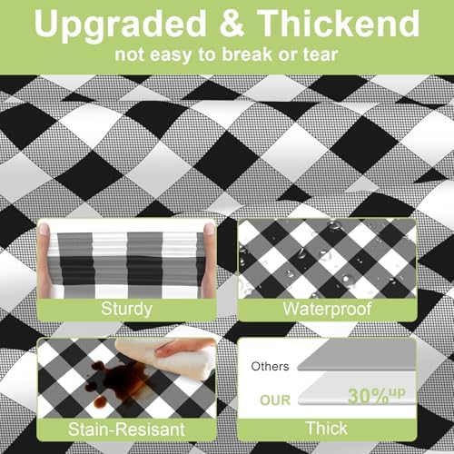 QIKSION 12 Pack Black Gingham Plastic Tablecloth, Picnic Table Cover - Image 3