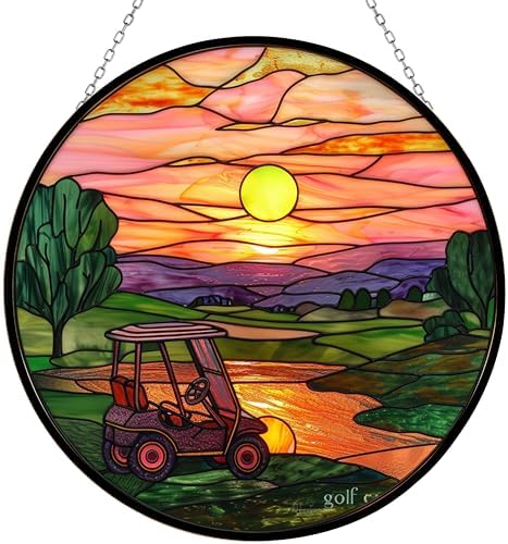 Golf Cart Stained Glass Sun Catcher, Wall Hanging Colored Decor Room Indoor Window Decor, Halloween, Christmas Hanging Ornament Mother Day by HYPESTYLE
