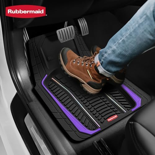 Rubbermaid Car Floor Mats Full Set – Premium All-Weather Car Mat with Brushed Aluminum Inserts, Universal Trim-to-Fit Design, Anti-Slip Backing for Cars, SUVs, Trucks, and Vans