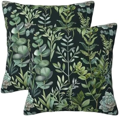 KiuLoam Black and Green Plant Pillow Covers 18x18 Inch Set of 2, Spring Botanical Plant Print Decorative Throw Pillow Cases, Botanical Style Couch Cushion Covers for Sofa Living Room Farmhouse Decor by KiuLoam
