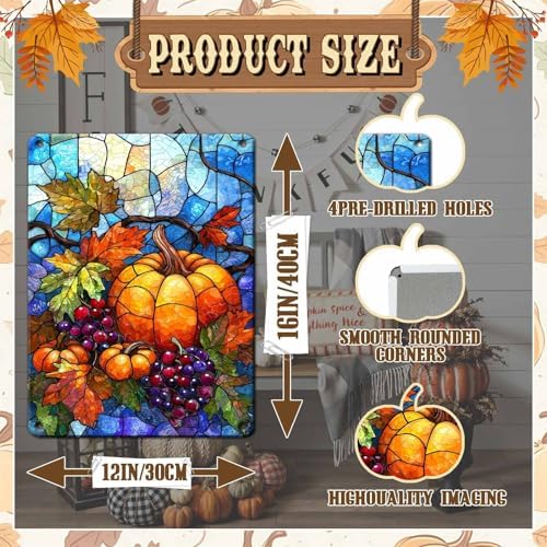 Thanksgiving Day Retro Tin Sign Pumpkin Metal Wall Decor for Kitchen Back Porch Hallway Fireplace 12x16Inch - Image 2