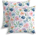 KiuLoam Spring Pillow Covers 24x24 Inch Set of 2, Blue Pink Watercolor Floral Leaf Rustic Farmhouse Decorative Throw Pillows, Spring Outdoor Square Cushion Cases for Sofa Couch Bed Home Decor by KiuLoam