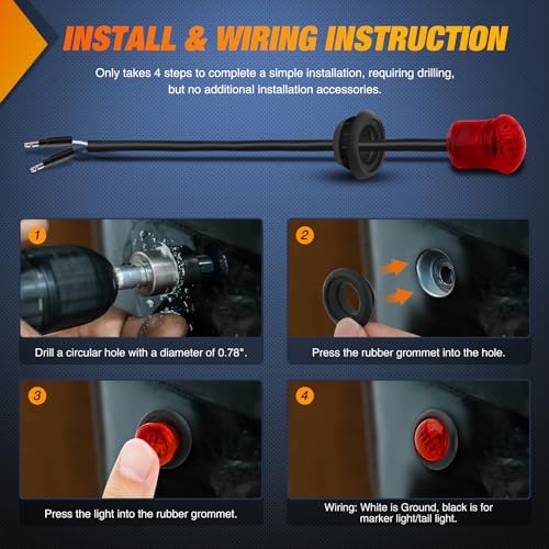 Nilight 3/4" Round Marker Light 10PCS Red LED Clearance 2 Connectors