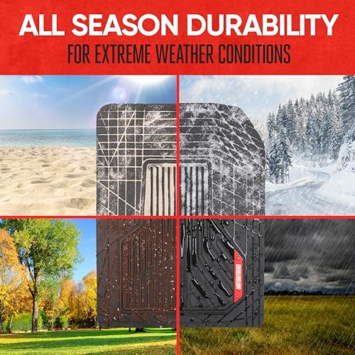 Motor Trend AdventureMax Car Floor Mats Full Set - Durable Rubber Floor Mats for Cars with Debris Capture Grooves, All Weather Interior Protection for Front and Rear with Non-Slip Backing, Black