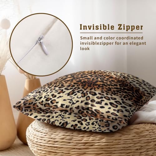 Sweetshow Brown Leopard Pillow Cover 12x12 Inches Cheetah Throw Pillows Set of 2 Soft Cotton Leopard Print Decorative Throw Pillow Covers for Home Couch Sofa Bedroom Livingroom - Image 4