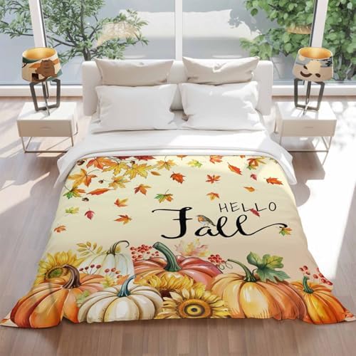 DecorLovee Orange Hello Fall Blanket 60"x80", Reversible Thanksgiving Pumpkins Throw Blanket for Couch/Bed/Camping, Maple Leaf Lightweight Soft Throw Blankets for Men, Warm Fuzzy Blankets for Winter - Image 5