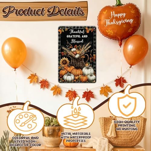 Fall Sign Thanksgiving Vintage Decor Thankful Grateful Blessed 8x12Inch - Image 3