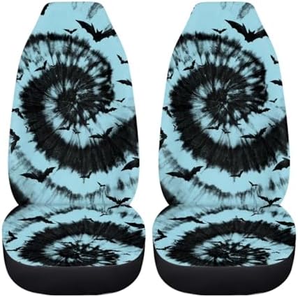 Aqua Black Tie Dye Black Halloween Print Car Seat Cover Colorful Cute Print Front Seat Covers 2 pcs, Vehicle Seat Protector Car Mat Covers, Fit Most Vehicle, Cars, Sedan, Truck, SUV, Van