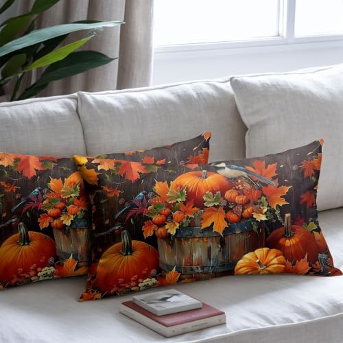 Fall Pumpkin Maple Leaves Pillow Covers 12x20 Set of 2 Highly Absorbent - Image 7