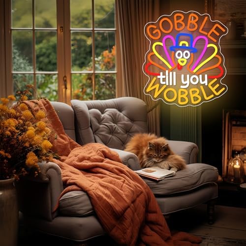 Turkey Neon Sign Thanksgiving Neon Sign Dimmable Thanksgiving Neon Light Sign for Home Decor Gobble Till You Wobble Sign for Autumn Decor Kids Holiday Gift - Image 3