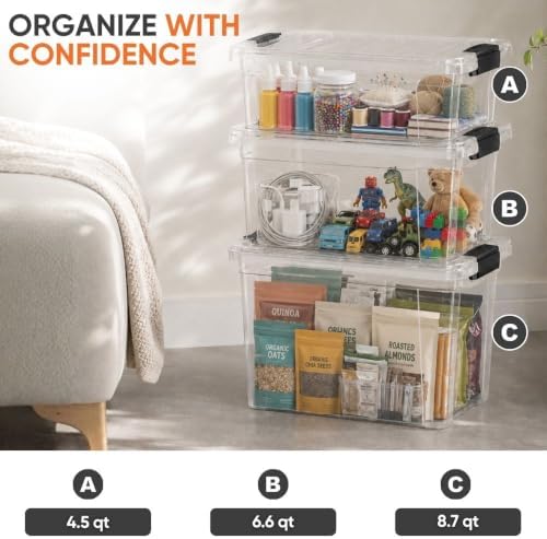 Superio 6.6 Quart Clear Plastic Storage Boxes with Lids, Stackable Organizer Containers, BPA-Free Storage Bins for Home, Office, School & Dorm, 6 Pack - Image 5
