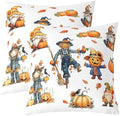 Autumn Thanksgiving Reversible Print Pillow Covers 18"x18" Pack of 2,Rustic Fall Pumpkin Scarecrow Sunflower Maple Leaves Throw Cushion Covers,Farmhouse Harvest White Couch Pillow Covers by Manfei