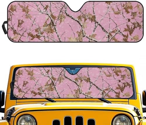 Renewold Automotive Windshield Sunshade for Jeep Wrangler JK JKU JL JLU 1997-2023 2&4 Door Jeep Gladiator JT 2020-2023 Pink Camo Hunting Sun Shade for Car Window Car Accessories Auto Sun Visor Shield