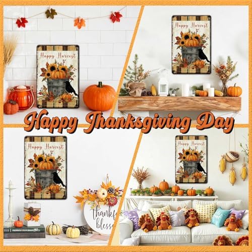 Fall Sign Thanksgiving Day Vintage Tin Sign Happy Harvest 8x12Inch - Image 4