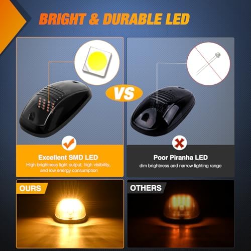 Nilight Cab Roof Marker Light 5 PCS 16 LED Smoked Lens Amber Top Lights