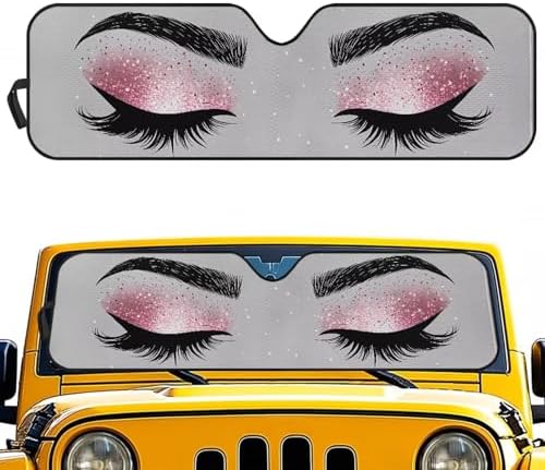 Renewold Eyelash Car Windshield Sunshade Car Front Window Sun Shade for Jeep Wrangler JK JKU JL JLU 1997-2023 2 & 4 Door Jeep Gladiator Auto Sun Blocker Visor Shield Decor Cover Keep Vehicle Cool
