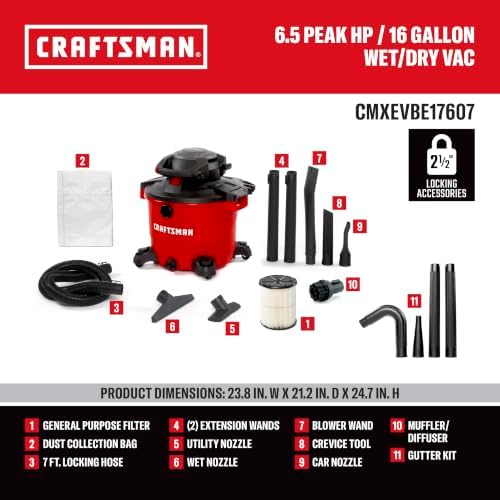 CRAFTSMAN CMXEVBE17607 16 Gallon 6.5 Peak HP Wet Dry Blower Vacuum Bundle - Image 3