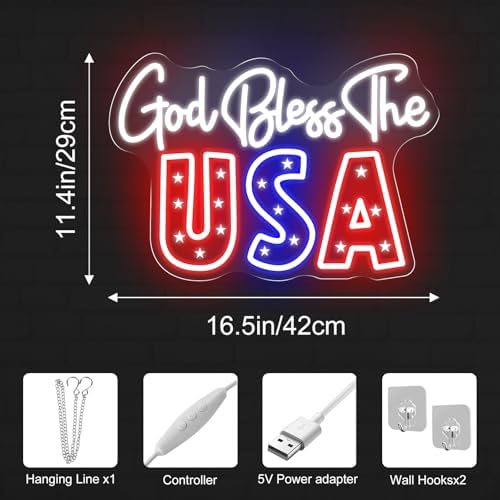 God Bless The USA Neon Sign, 1776 USA Happy 4th of July LED Light - Image 3
