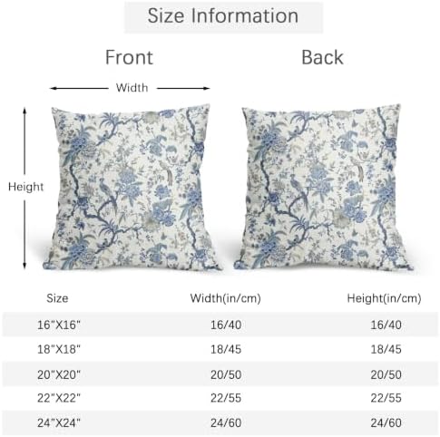 Chinoiserie Floral Pillow Covers 20x20 Set of 2 Blue Highly Absorbent - Image 4