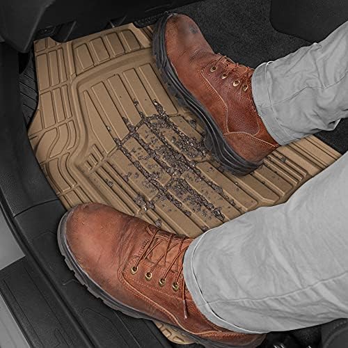 Cat® ToughRide™ Heavy-Duty 3 Piece Rubber All Season Floor Mats for Car Truck Van SUV, Beige - Premium Trim to Fit Cars Floor Mat, All Weather Deep Dish Automotive Floor Mats, Total Dirt Protection