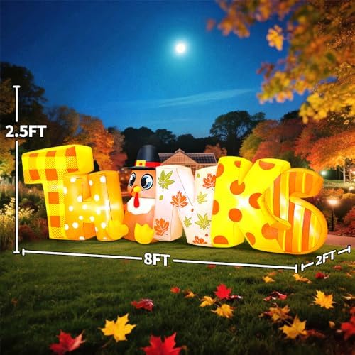 8FT Thanksgiving Inflatables Outdoor Decoration Inflatable Thanks Turkey, Built in LED Lights Blow Up Yard Decorations for Fall Holiday Party Garden Lawn Décor - Image 5