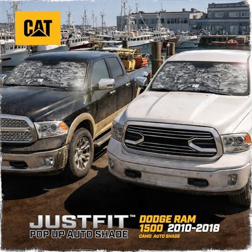 Windshield Sun Shade for Dodge Ram 1500 2010-2018, Foldable Front Window Sunshade, UV Heat Blocker, Interior Protection Sun Shield, Keeps Truck Cab Cool, Heavy-Duty Truck Accessory - Gray Camo